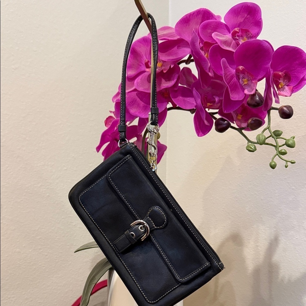 Coach leather Elegant Black Clutch wristlet mini bag wallet designer c fabric - Picture 8 of 8